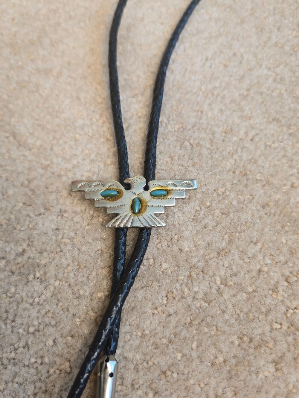 Bell Trading Co Nickle Silver Thunderbird Turquoise Bolo Tie
